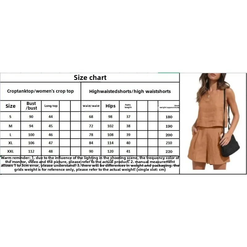 2025 New 2-piece Leisure Suit Linen Shorts Sleeveless Top Vest  Tweed Set  Sets Womens Outfits  Two Piece Set Women thumbnail 6