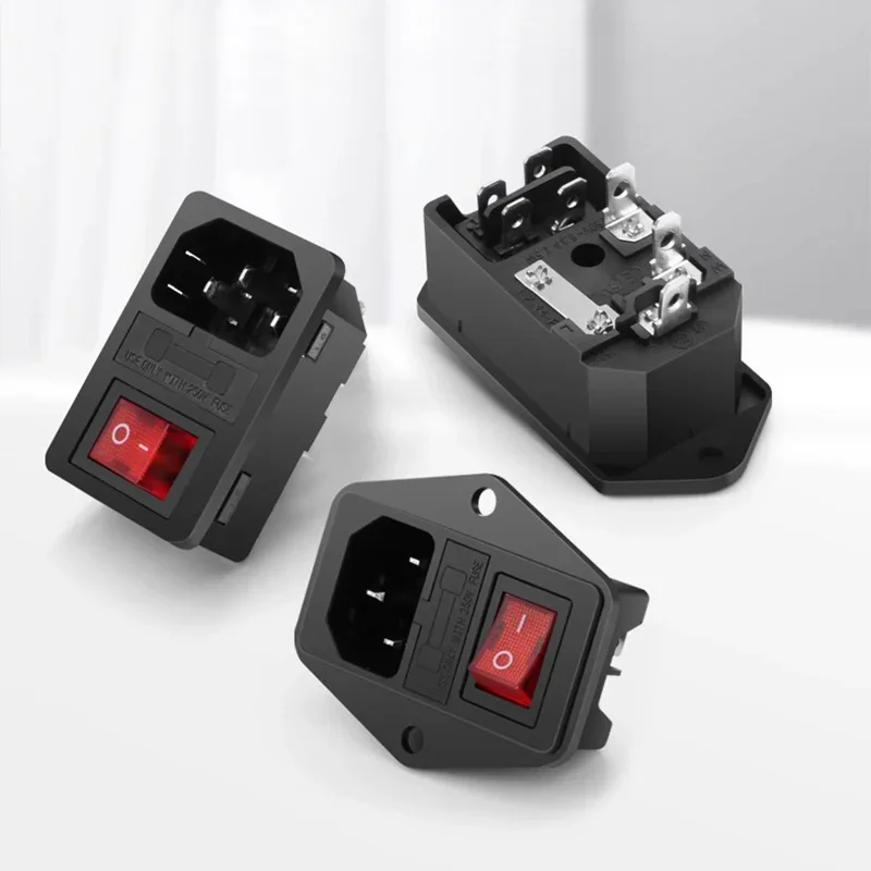 IEC 320 C13 C14 AC Inlet Power Plug Socket 250V 10A Fuse Red Lamp Rocker Switch Rewirable 3Pin Electrical Male Female Connector thumbnail 6