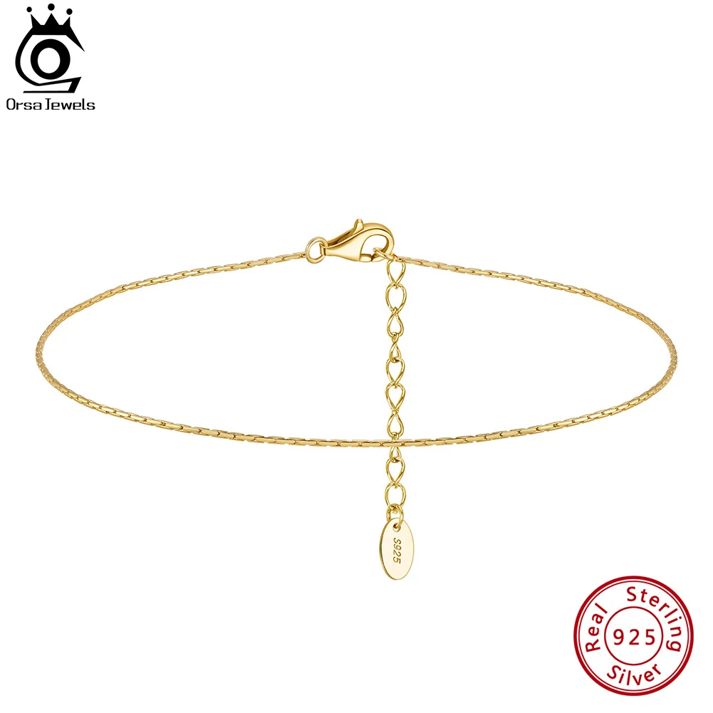 ORSA JEWELS 0.7mm Bamboo Chain Anklets Real 925 Silver Daily for Women Gift Summer Foot Bracelet Ankle Straps Accessories SA78