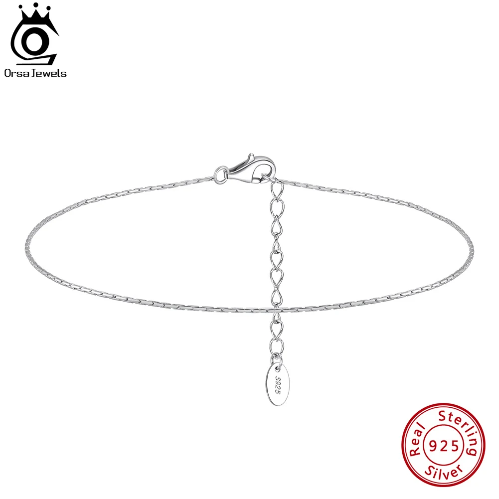 ORSA JEWELS 0.7mm Bamboo Chain Anklets Real 925 Silver Daily for Women Gift Summer Foot Bracelet Ankle Straps Accessories SA78 thumbnail 2