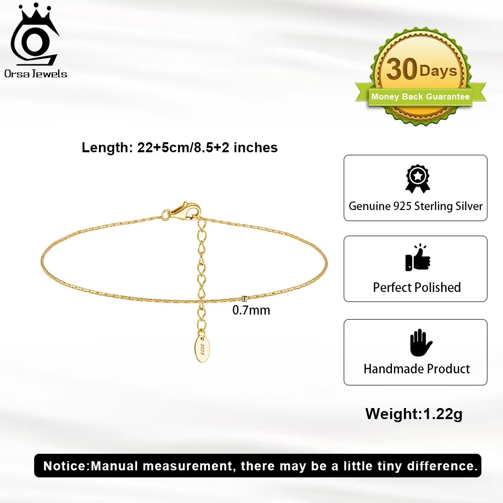 ORSA JEWELS 0.7mm Bamboo Chain Anklets Real 925 Silver Daily for Women Gift Summer Foot Bracelet Ankle Straps Accessories SA78 thumbnail 5