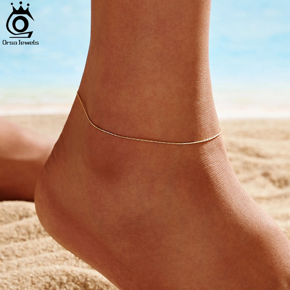 ORSA JEWELS 0.7mm Bamboo Chain Anklets Real 925 Silver Daily for Women Gift Summer Foot Bracelet Ankle Straps Accessories SA78 thumbnail 3