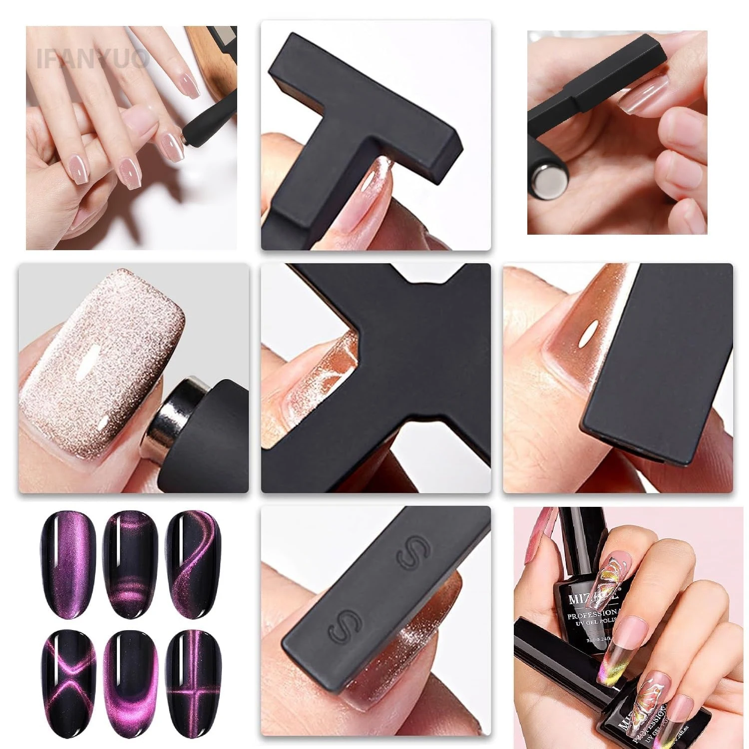 Love Heart Pattern Nail Magnet 6in1 Cat Eye Effect Side Light Half Moon Daisy Flower French Nail UV Attraction Magnets Manicure thumbnail 6