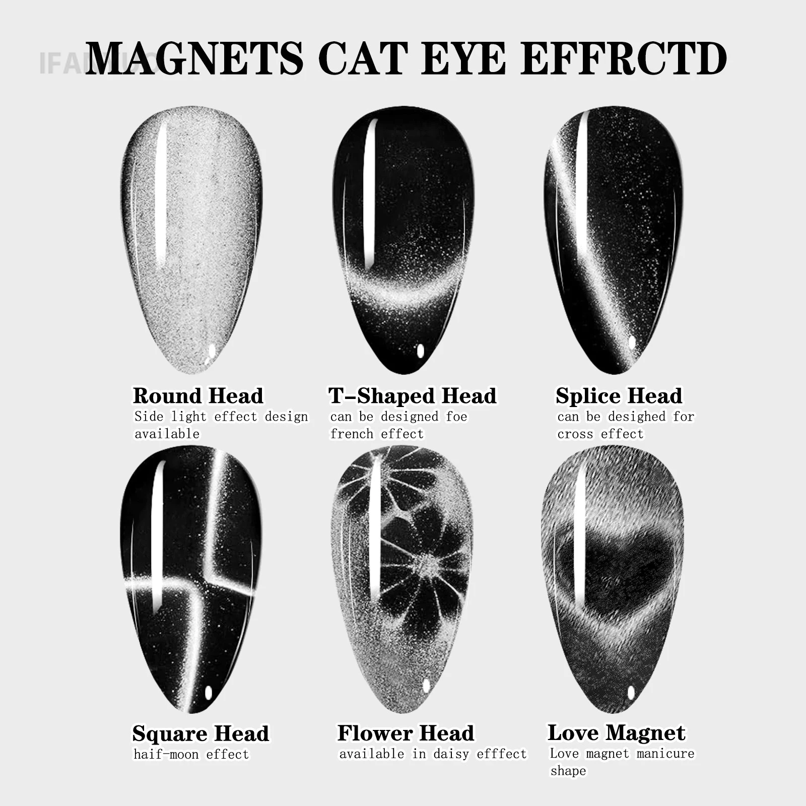 Love Heart Pattern Nail Magnet 6in1 Cat Eye Effect Side Light Half Moon Daisy Flower French Nail UV Attraction Magnets Manicure thumbnail 4