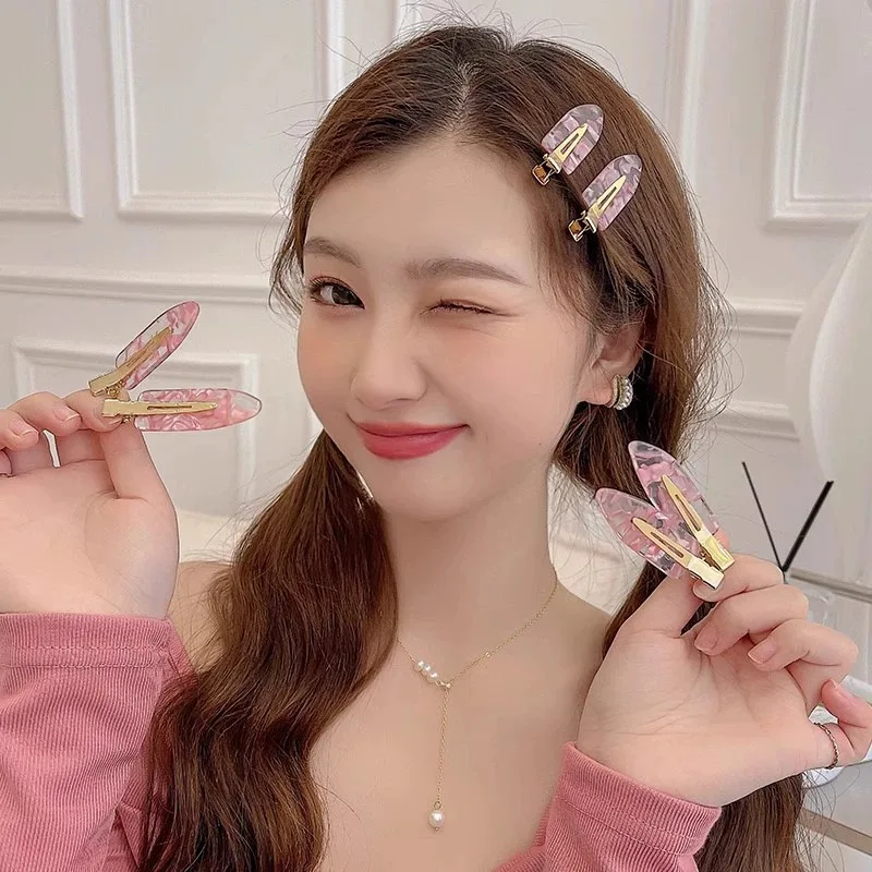 2pcs Simple Sakura Pink Seamless Hair Clip Women Acetate Sheet No Bend Bangs Clip Duckbill Clip Hairpins Hair Styling Tool thumbnail 3