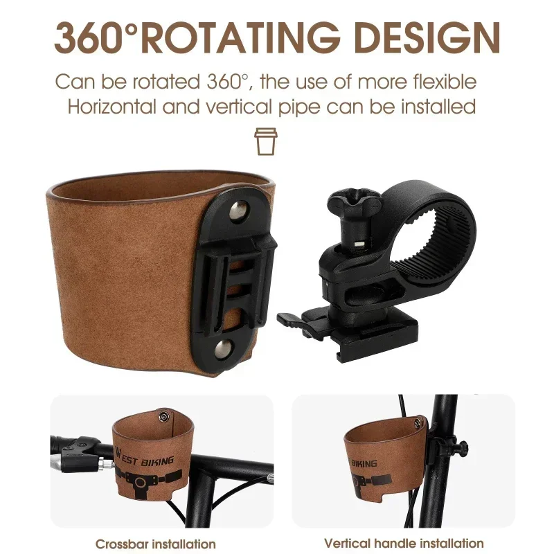 WEST BIKING Vintage Cowhide Bicycle Bottle Holder Coffee Cup Holder Tea Cup Holder Bicycle Bracket Scooter Bottle Cage Bracket thumbnail 5