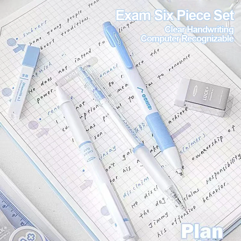 1Set Exam Set Press Neutral Pen 2B Automatic Pencil Rubber Ruler Six Stationery Items for Students thumbnail 5