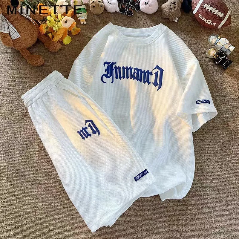 Cross-border Waffle Casual Summer Ice Silk Short-sleeved Sports Clothes Set Men's T-shirt Men's Clothing Set Matching thumbnail 5