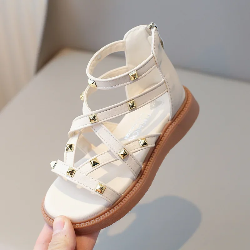 Summer Roman Sandals Girls Gladiator Boots High Top Fashion Princess Party Shoes Platform Rivets Kids Girl Beach Shoes I03221 thumbnail 4