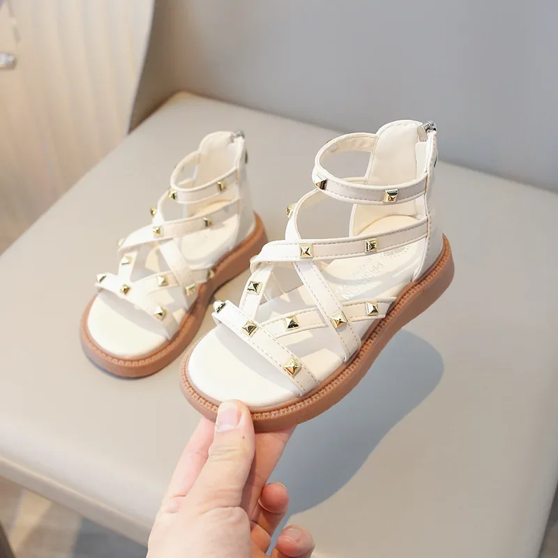 Summer Roman Sandals Girls Gladiator Boots High Top Fashion Princess Party Shoes Platform Rivets Kids Girl Beach Shoes I03221 thumbnail 3
