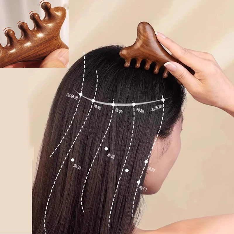 Head Body Massager Neck Face Health Care Massage Tool Meridian Scalp Four-in-one Sandalwood Comb  Massage Acupoint Nose Scraper thumbnail 3