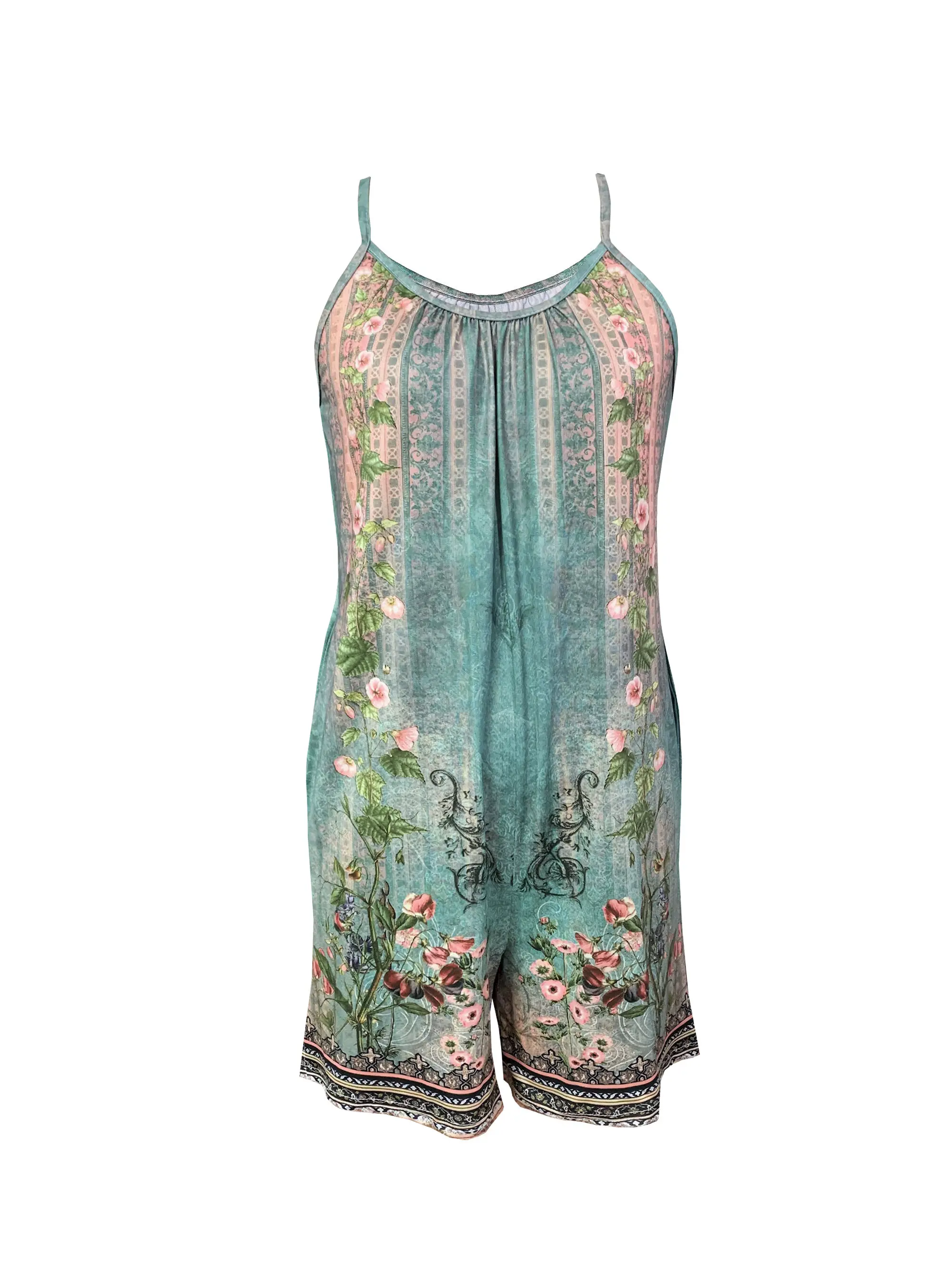 Women's Floral Print Sleeveless Romper Jumpsuit Vacation Style thumbnail 5