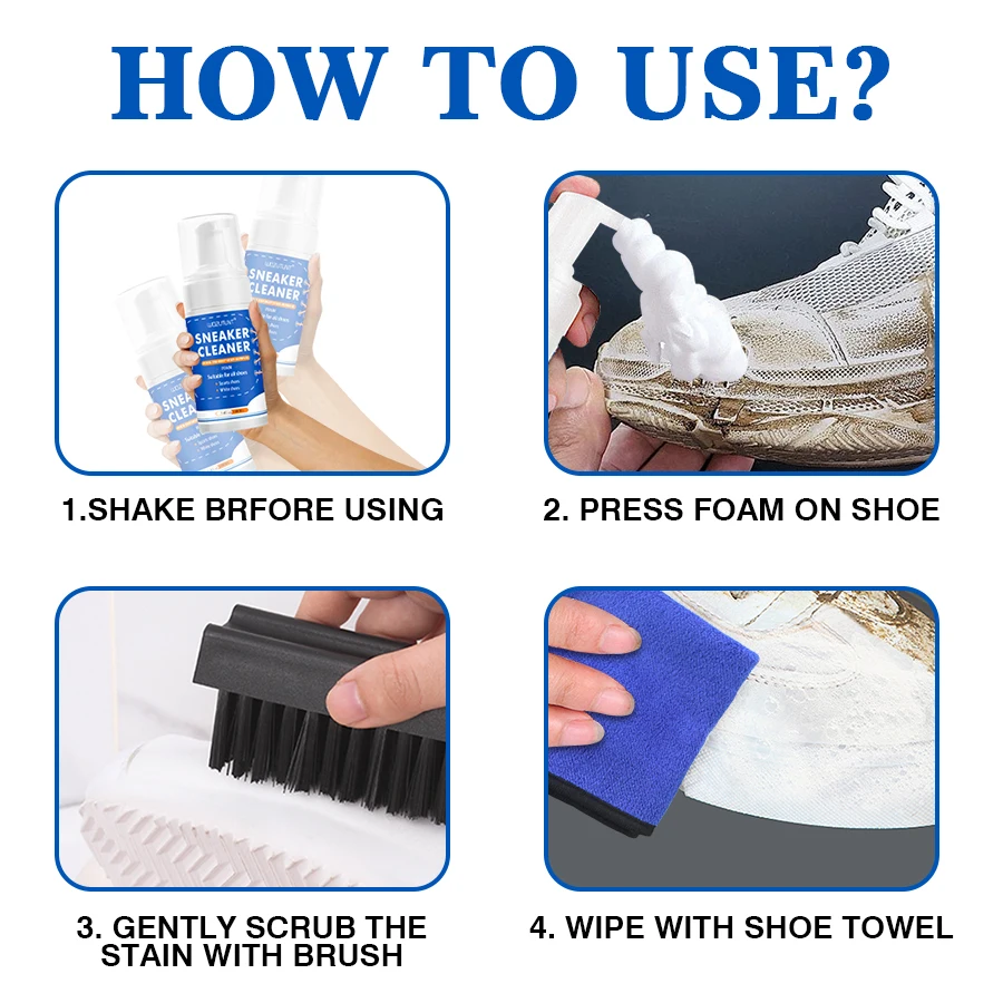 White Shoe Cleaner Kit for Sneakers Canvas Nubuck Suede Decontamination Sneaker Cleaner Foam with 2 Brush and 1 Towel Set thumbnail 5