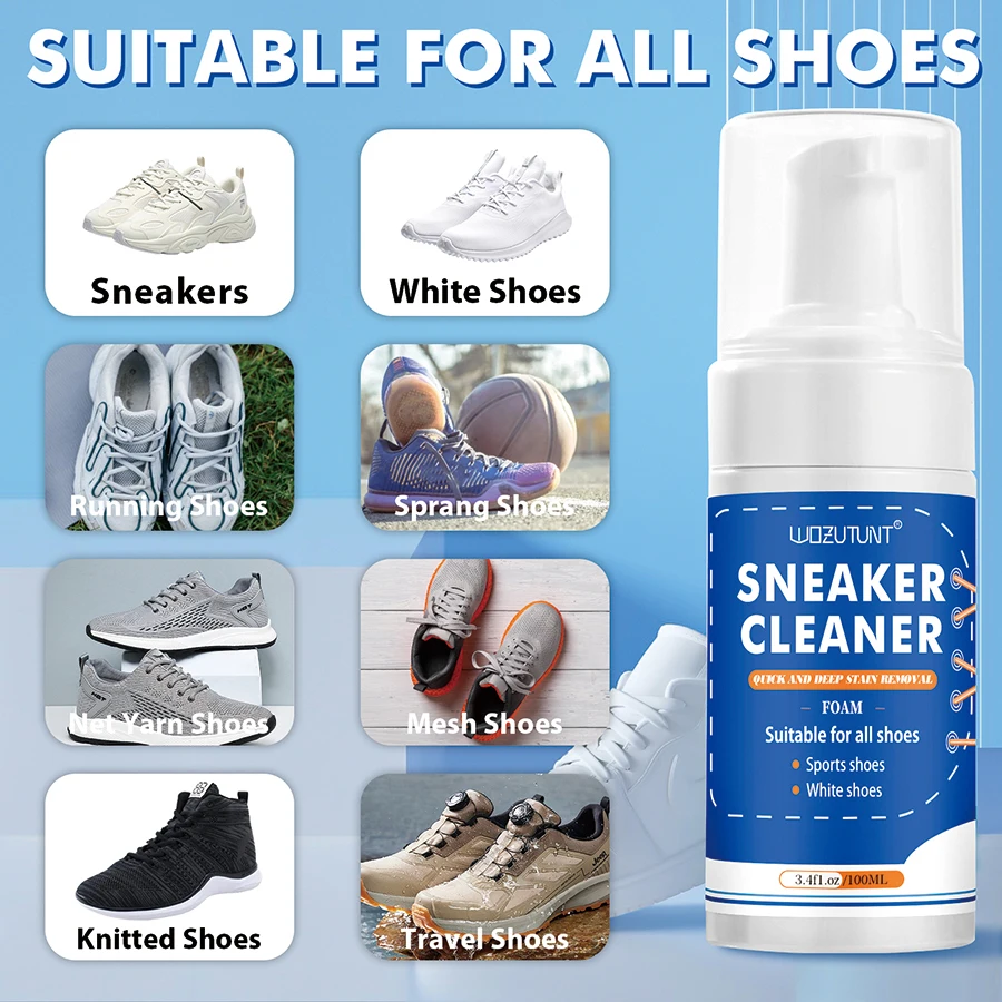 White Shoe Cleaner Kit for Sneakers Canvas Nubuck Suede Decontamination Sneaker Cleaner Foam with 2 Brush and 1 Towel Set thumbnail 6