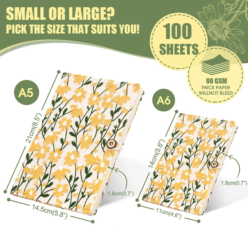 A5 A6 Fabric Embroidery Notebook Cloth Notepad Line 100 Sheets/200 Pages with Bookmark and Botton 90GSM Paper thumbnail 4