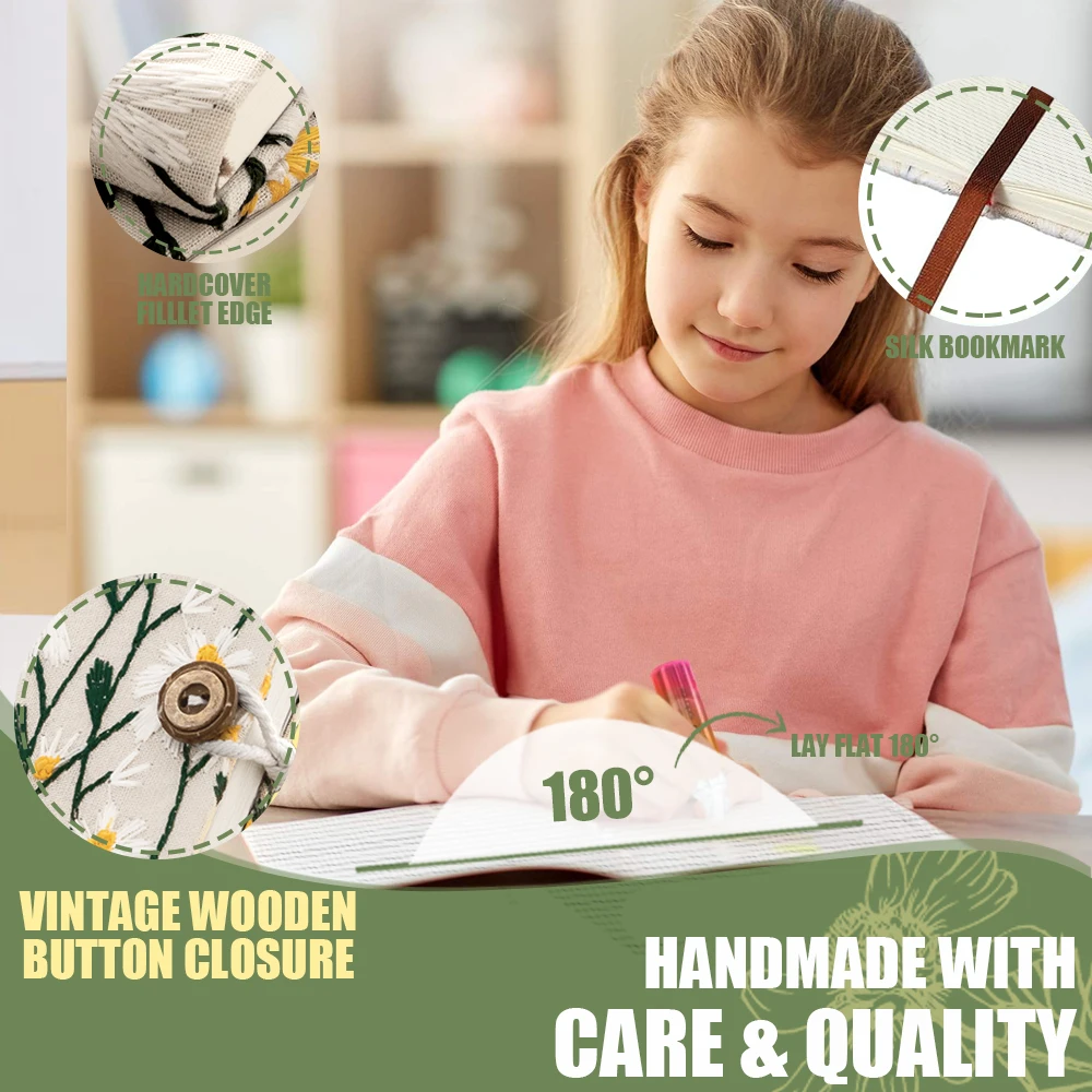 A5 A6 Fabric Embroidery Notebook Cloth Notepad Line 100 Sheets/200 Pages with Bookmark and Botton 90GSM Paper thumbnail 2