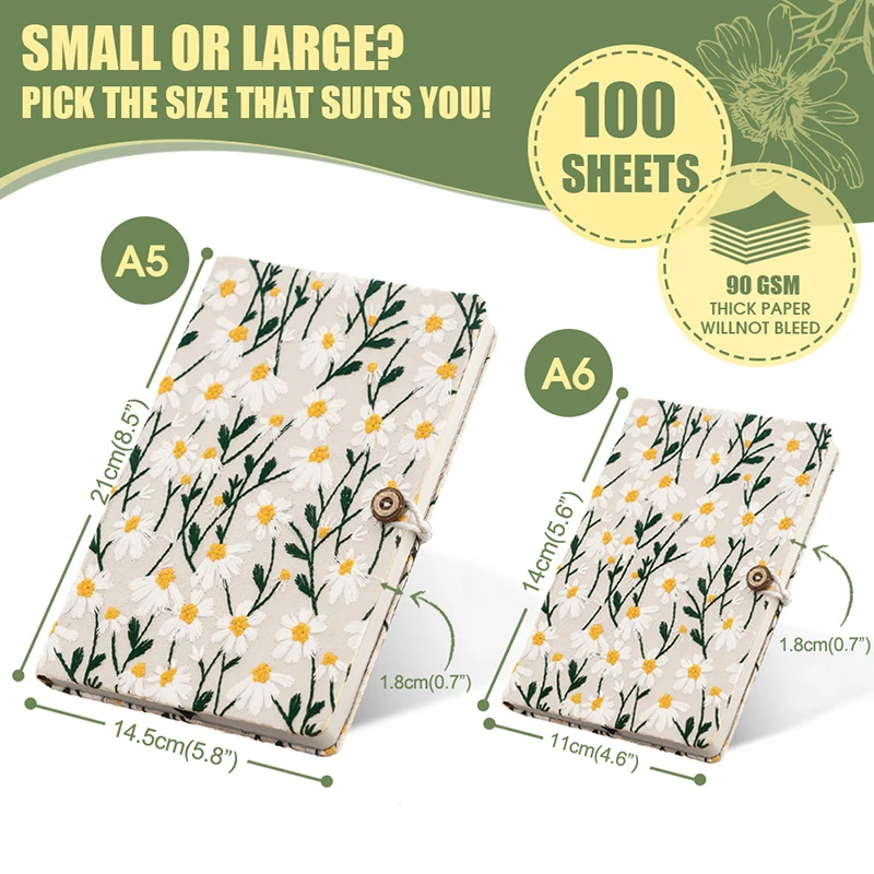 A5 A6 Fabric Embroidery Notebook Cloth Notepad Line 100 Sheets/200 Pages with Bookmark and Botton 90GSM Paper thumbnail 6