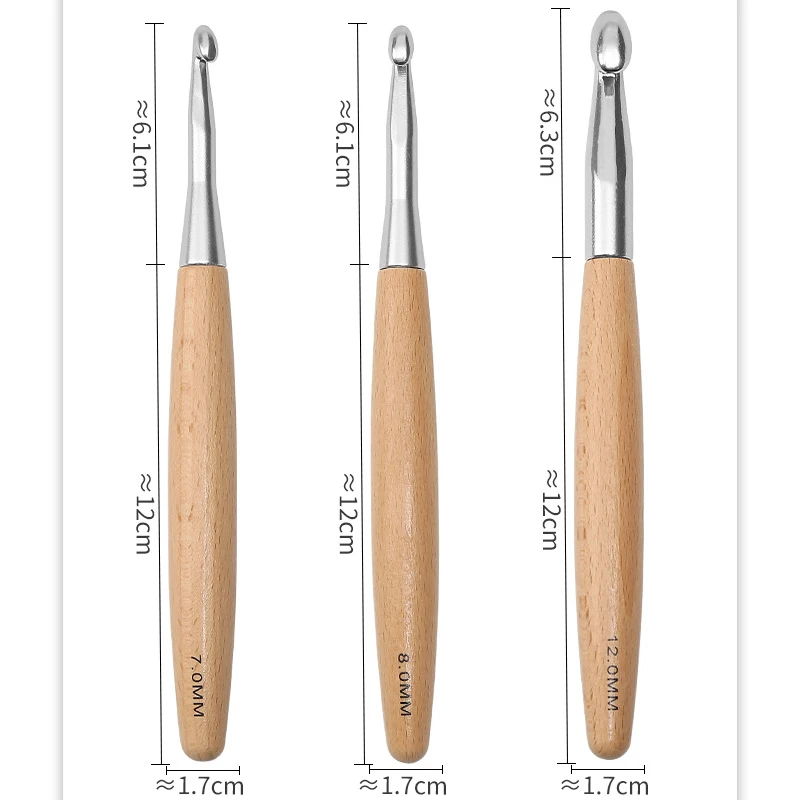 11pcs/set Wood Crochet Needle 3.0mm-12.0mm Knitting Needles with Ergonomic Handles for Arthritic Hands, Crochet Needle Kit thumbnail 6