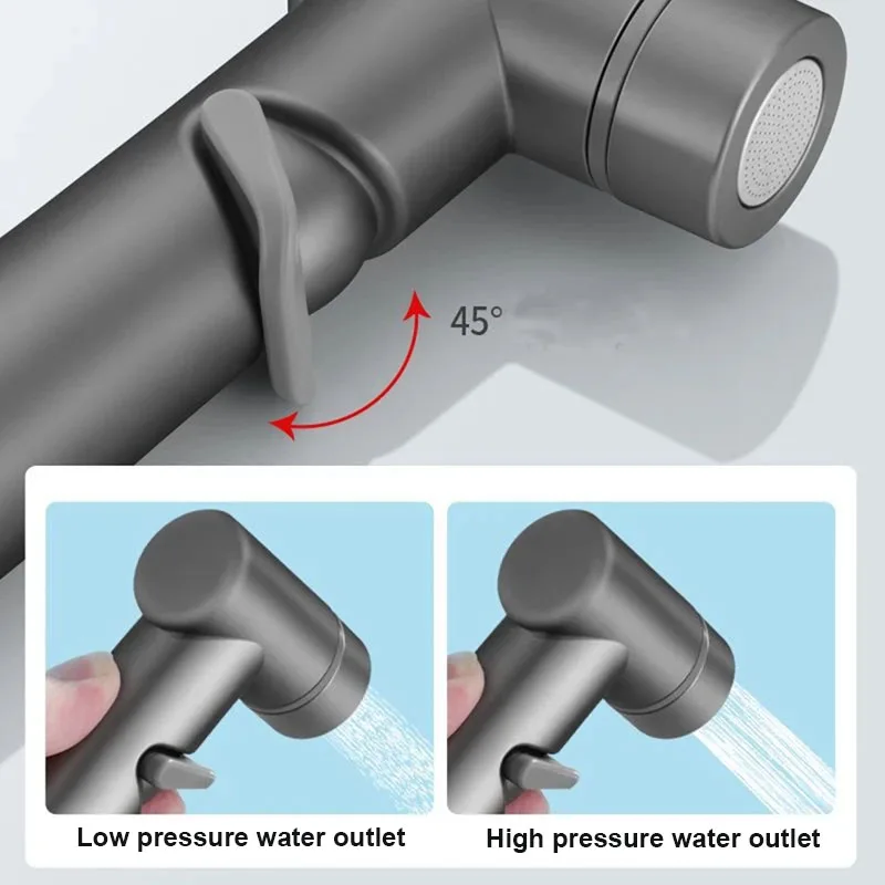Zinc Alloy High Pressure Bidet Sprayer Set Bathroom Toilet Cleaner Spray Gun with 1 in 2 out Angle Valve Grey/Silver/Black thumbnail 2