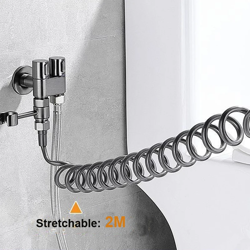 Zinc Alloy High Pressure Bidet Sprayer Set Bathroom Toilet Cleaner Spray Gun with 1 in 2 out Angle Valve Grey/Silver/Black thumbnail 3