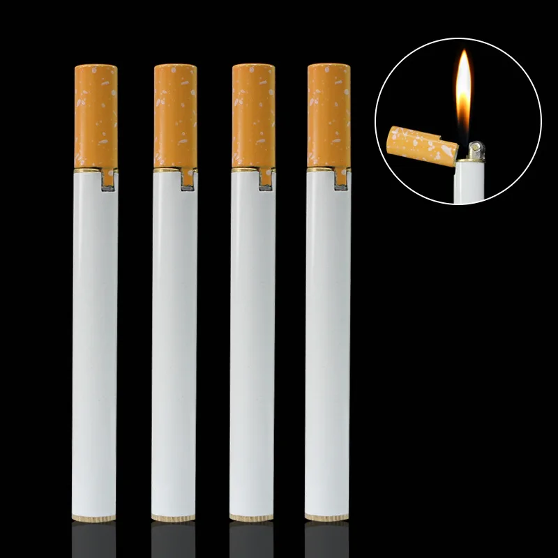 Mini Portable Windproof Butane Gas Lighter Metal Cigarette Shaped Grinding Wheel Lighter Smoking Accessories Gadgets For Men