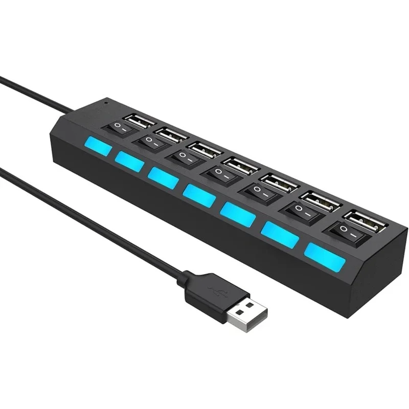 High Speed 7 Ports LED USB 2.0 Adapter Hub Multi-Port Socket Powered ON/OFF Switch Charger Splitter For Pc Laptop Computer Phone thumbnail 6