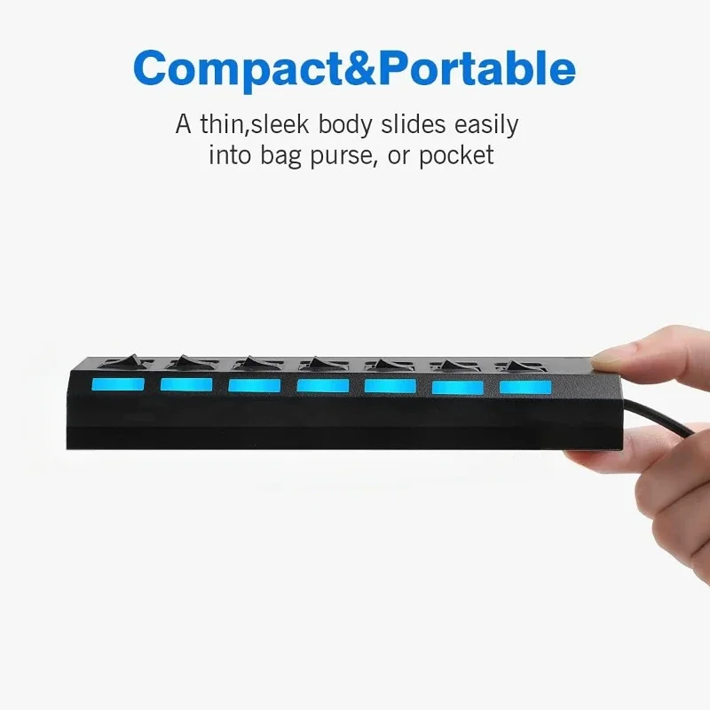 High Speed 7 Ports LED USB 2.0 Adapter Hub Multi-Port Socket Powered ON/OFF Switch Charger Splitter For Pc Laptop Computer Phone thumbnail 5