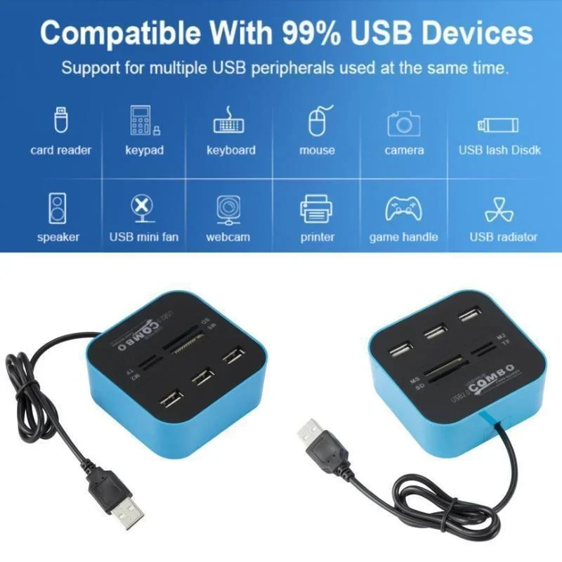 USB Hub Combo 3 Ports USB 2.0 Micro Card Reader SD/TF USB Splitter Hub Combo All In One for PC Computer Accessories thumbnail 2