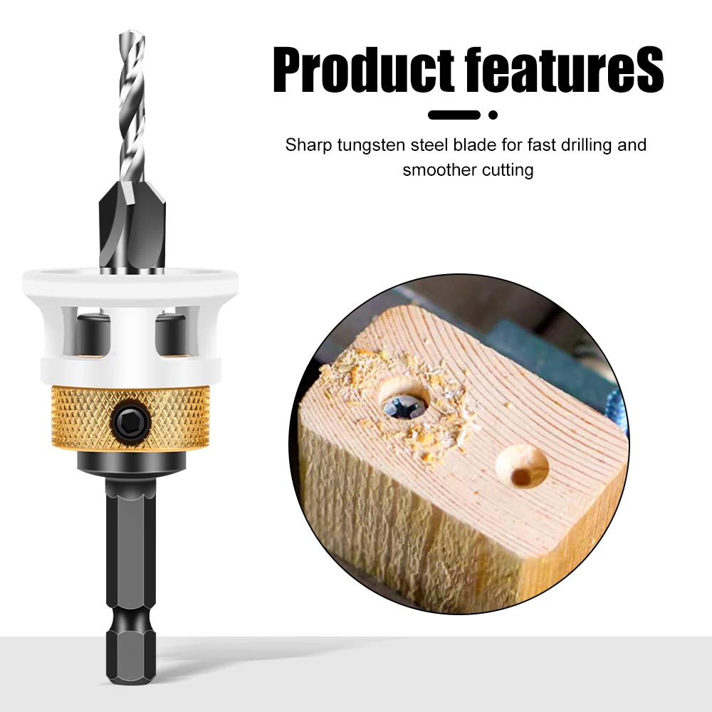 Woodworking Limit Four Edge Countersink Drill Alloy Drill Cone Drill Adjustable Depth Step Drill Screw Countersink Drill Bit thumbnail 3