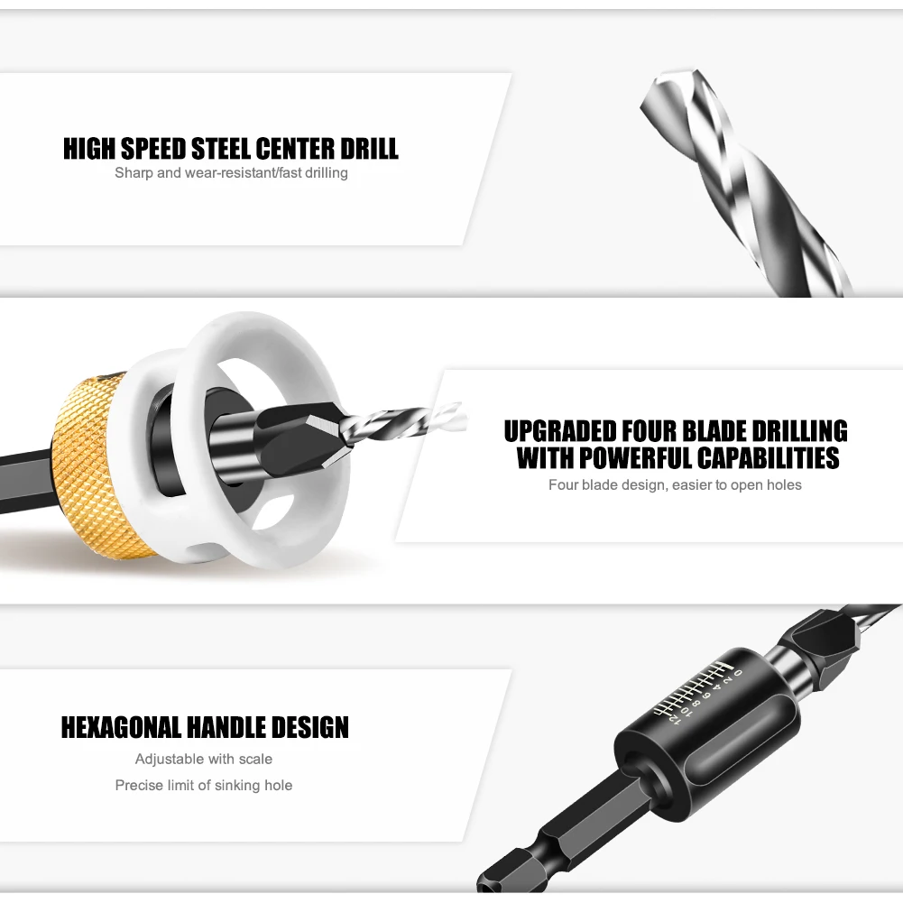 Woodworking Limit Four Edge Countersink Drill Alloy Drill Cone Drill Adjustable Depth Step Drill Screw Countersink Drill Bit thumbnail 5