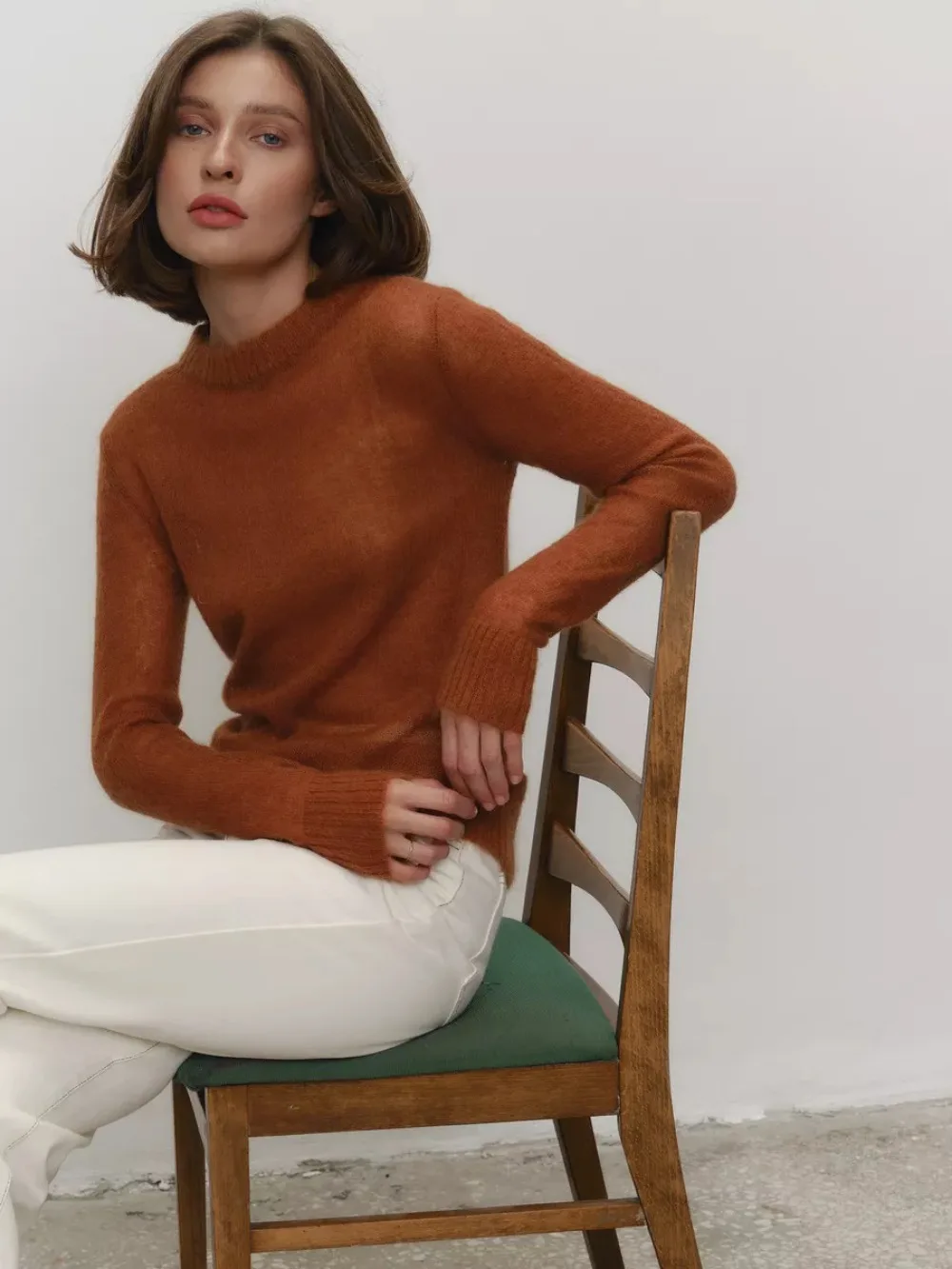 Classic Mohair Knitted Sweater Top Spring and Summer Women's Fashion Micro Perspective Cool Loose Elastic O-neck Knitted Shirt thumbnail 4