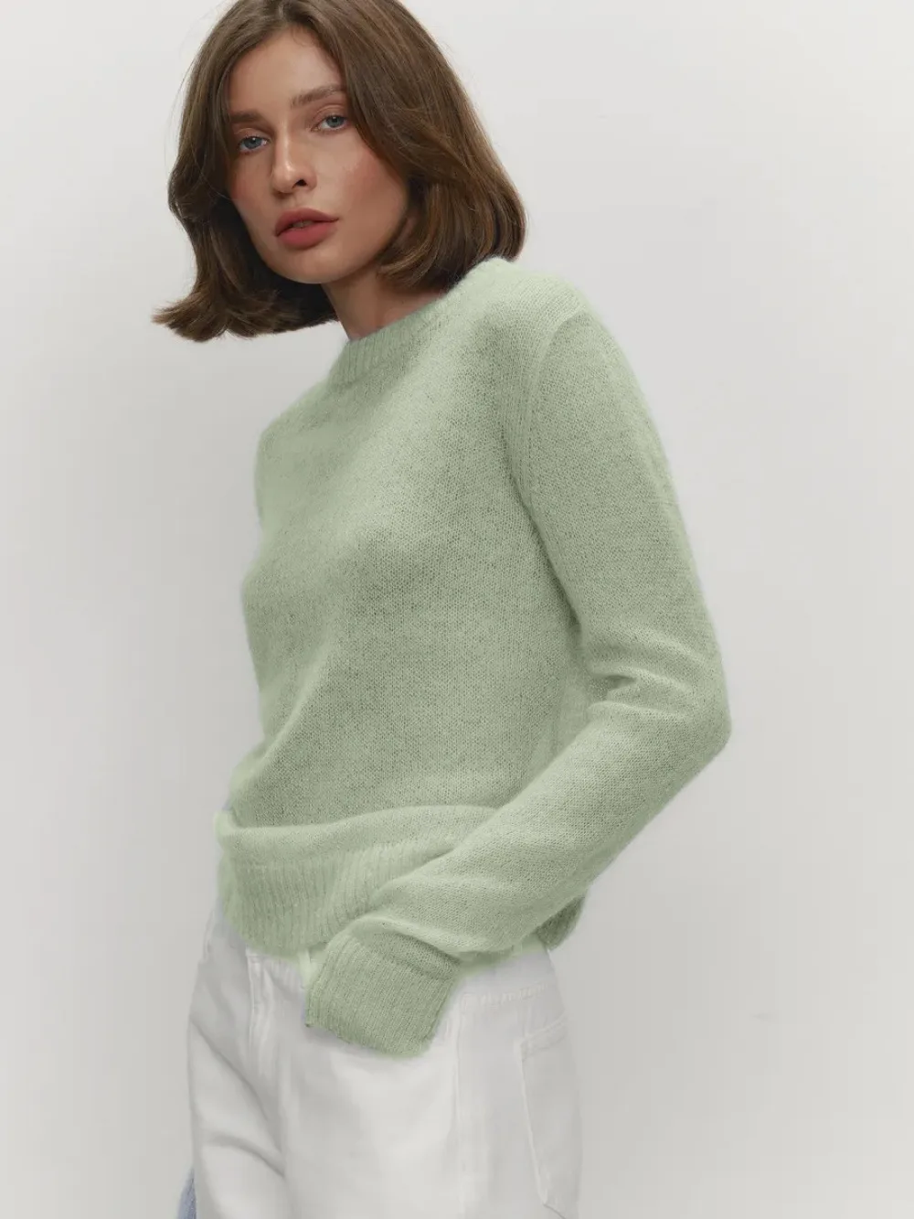 Classic Mohair Knitted Sweater Top Spring and Summer Women's Fashion Micro Perspective Cool Loose Elastic O-neck Knitted Shirt thumbnail 3