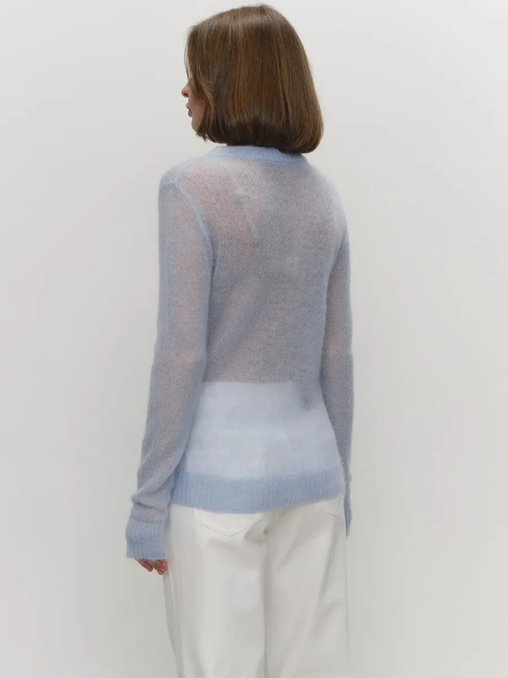 Classic Mohair Knitted Sweater Top Spring and Summer Women's Fashion Micro Perspective Cool Loose Elastic O-neck Knitted Shirt thumbnail 2