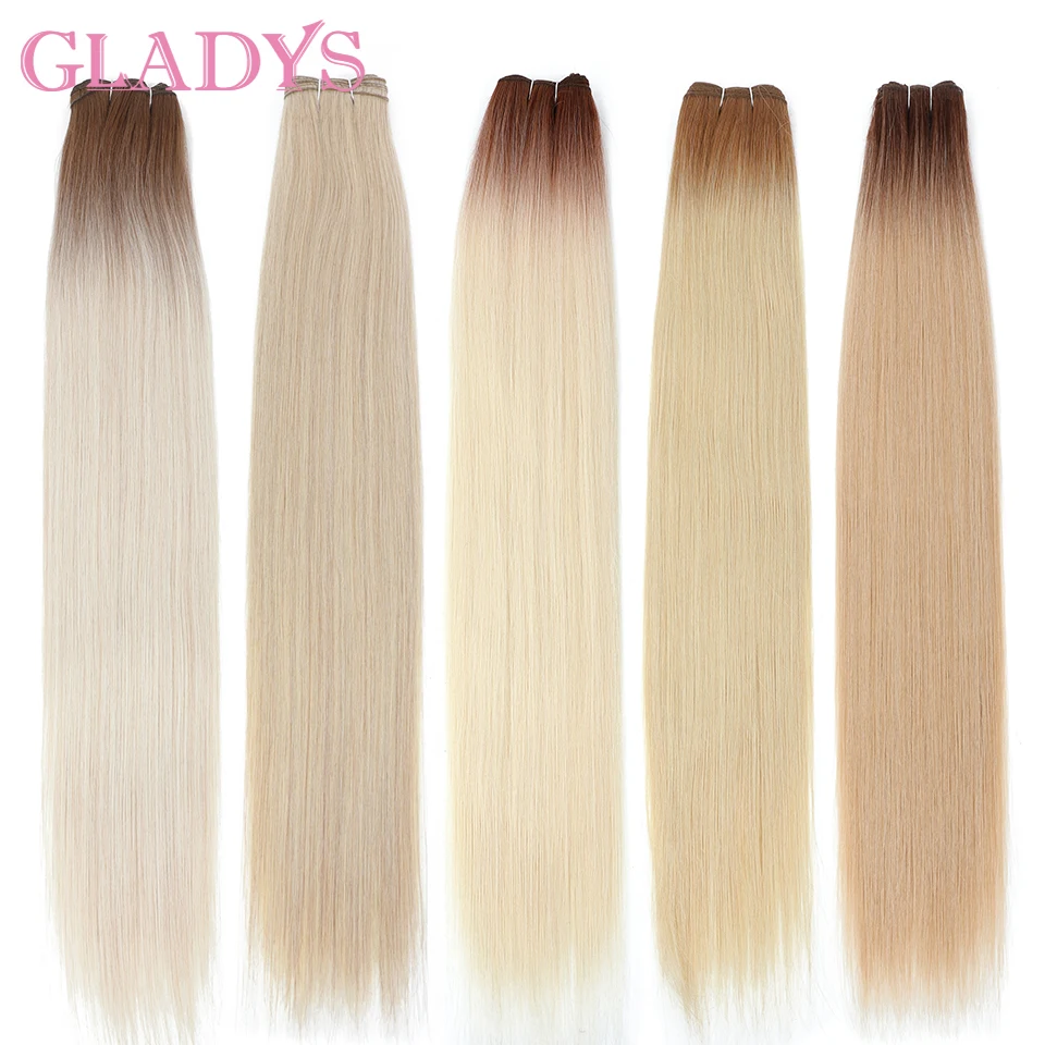 Gladys 200g Bone Straight Hair Bundles White Grey Bug Orange Synthetic Weave Hair Extensions 30 InchSew In Weft Full to End