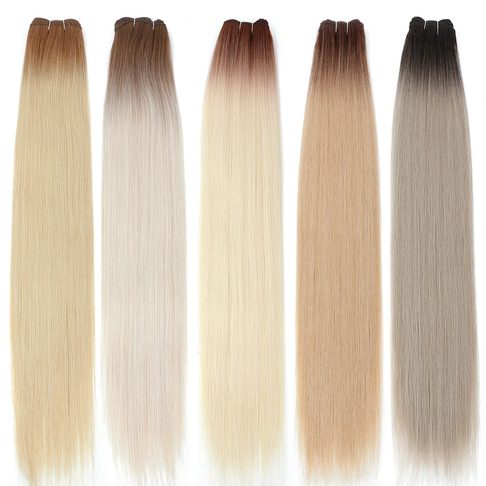 Gladys 200g Bone Straight Hair Bundles White Grey Bug Orange Synthetic Weave Hair Extensions 30 InchSew In Weft Full to End thumbnail 4
