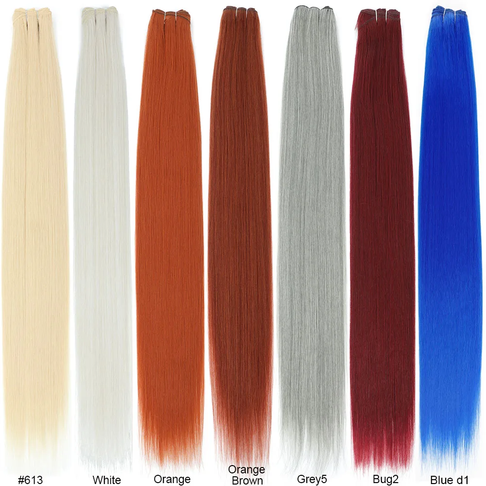Gladys 200g Bone Straight Hair Bundles White Grey Bug Orange Synthetic Weave Hair Extensions 30 InchSew In Weft Full to End thumbnail 3