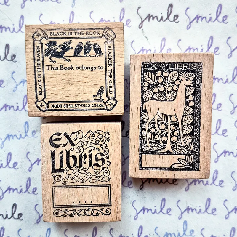 Ex Libris Bookplate Stamp Book Lover Bird Deer Girl Journaling Wooden Stamps Scrapbooking Supplies thumbnail 5