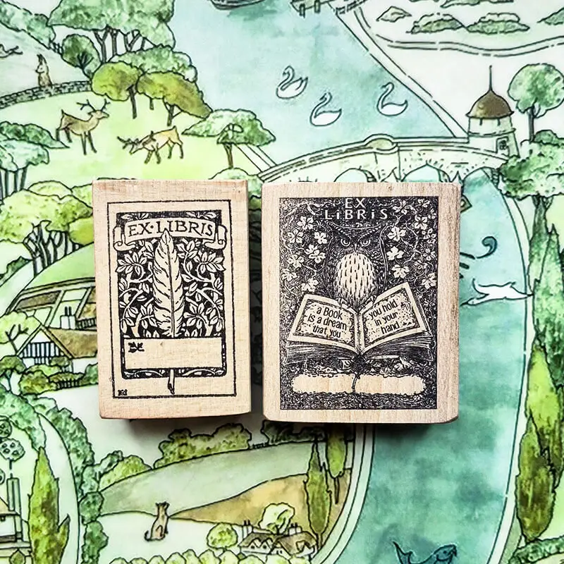 Ex Libris Bookplate Stamp Book Lover Bird Deer Girl Journaling Wooden Stamps Scrapbooking Supplies thumbnail 6