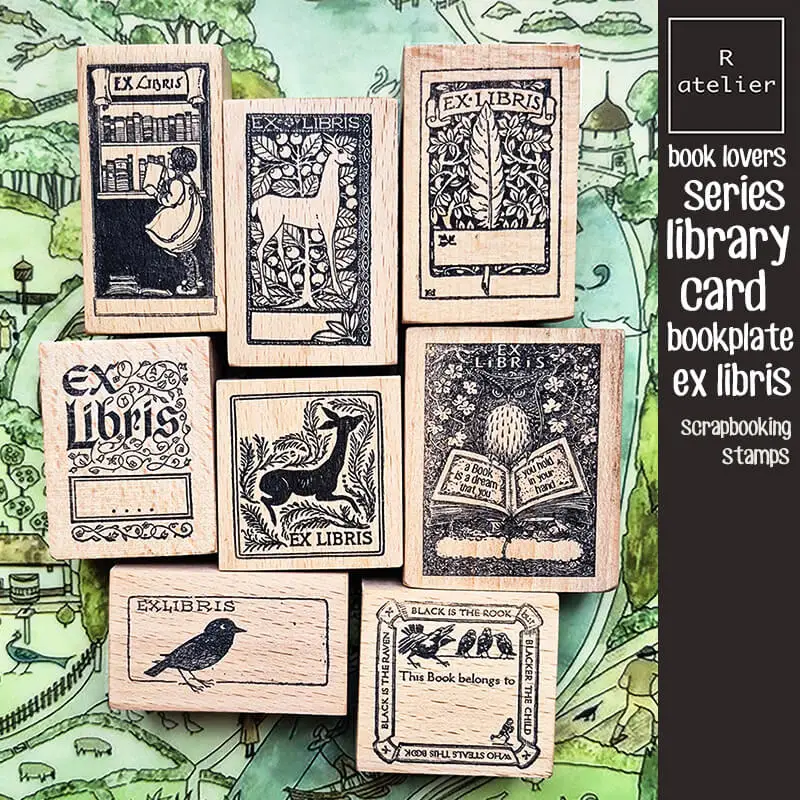 Ex Libris Bookplate Stamp Book Lover Bird Deer Girl Journaling Wooden Stamps Scrapbooking Supplies thumbnail 4