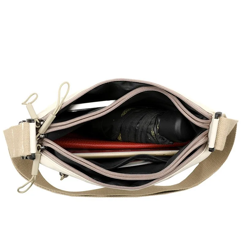 3 Main Pockets High Capacity Shoulder Crossbody Bag for Women Multi-pocket Purse Canvas Handbag Suitable for Mothers Shopping thumbnail 5