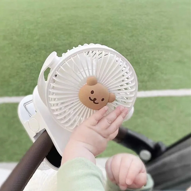 Korean Baby Cart Stroller Fans Portable Outdoor Fan Clip Cute Bear Bunny Rechargeable Handheld Electric Fan for Home 3 Speeds thumbnail 4