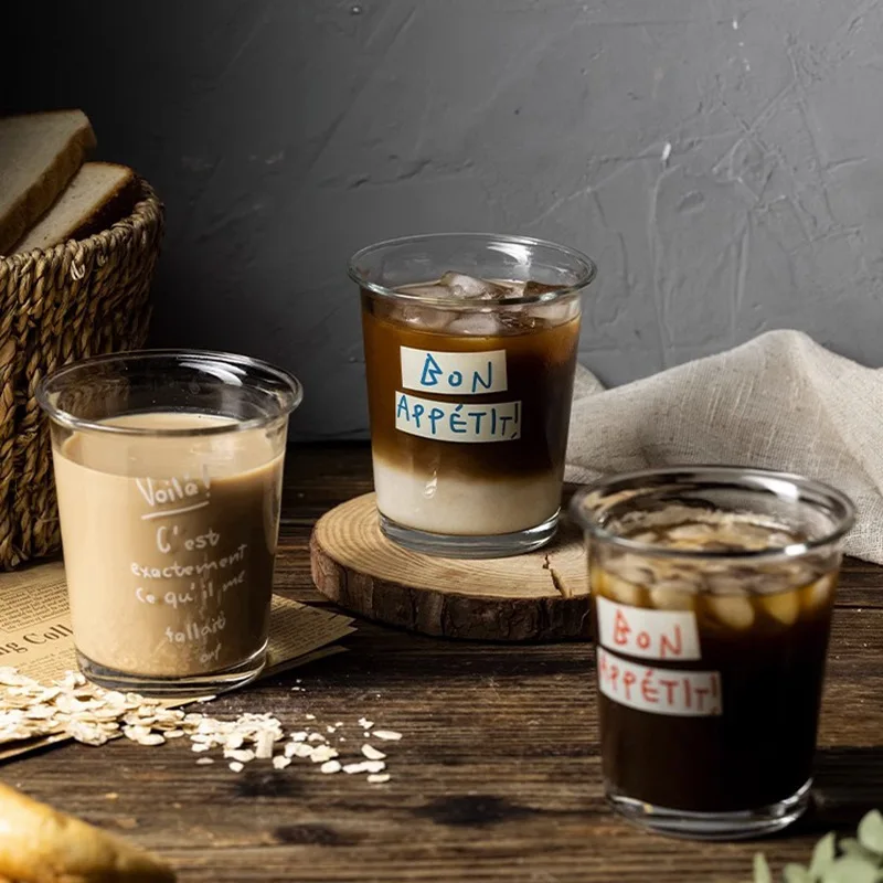 Transparent Glass Cup Korean Ins Wide Mouth Milk Coffee Mug Drink Juice Cold Drink for Kitchen Breakfast Oat Jar Espresso Cups thumbnail 6