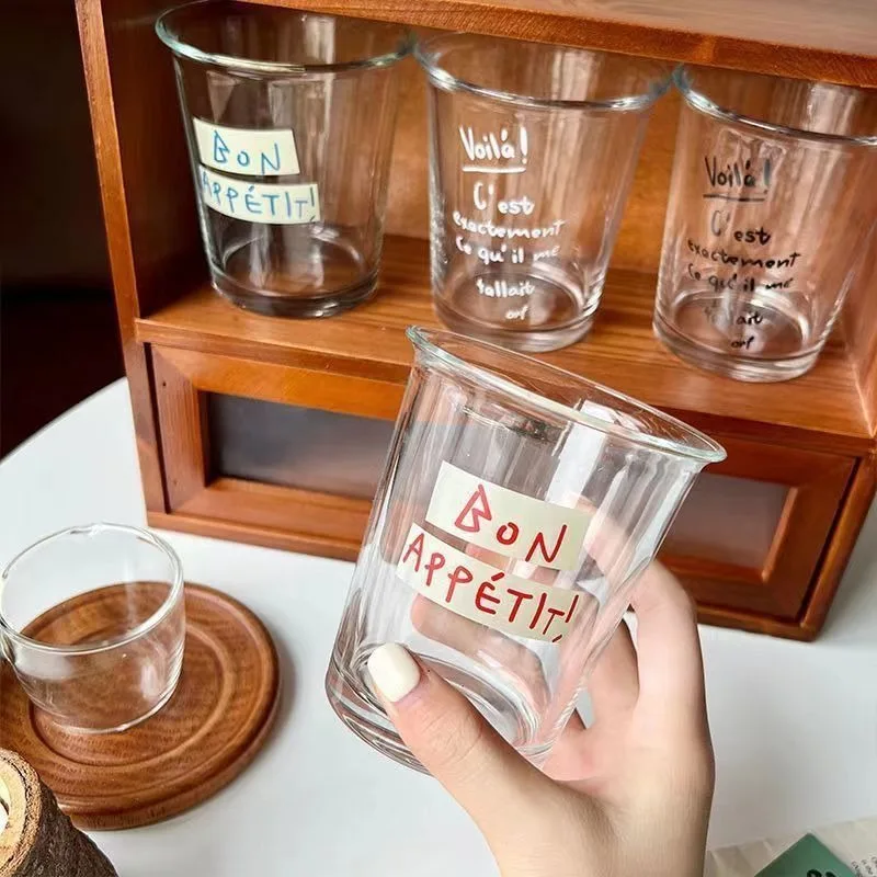 Transparent Glass Cup Korean Ins Wide Mouth Milk Coffee Mug Drink Juice Cold Drink for Kitchen Breakfast Oat Jar Espresso Cups thumbnail 4