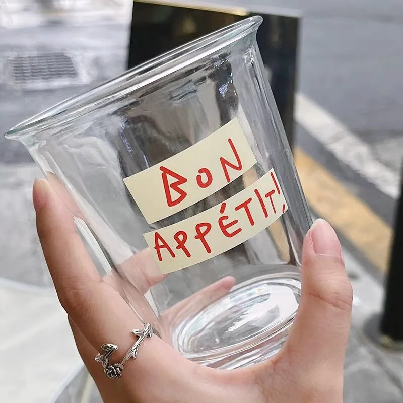 Transparent Glass Cup Korean Ins Wide Mouth Milk Coffee Mug Drink Juice Cold Drink for Kitchen Breakfast Oat Jar Espresso Cups thumbnail 5
