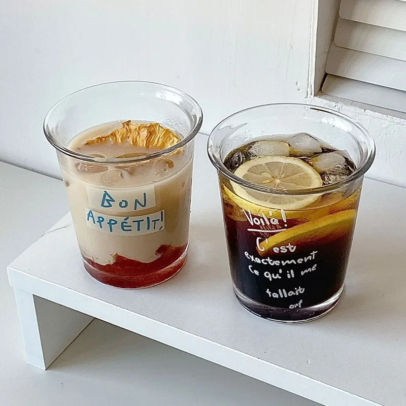 Transparent Glass Cup Korean Ins Wide Mouth Milk Coffee Mug Drink Juice Cold Drink for Kitchen Breakfast Oat Jar Espresso Cups thumbnail 3