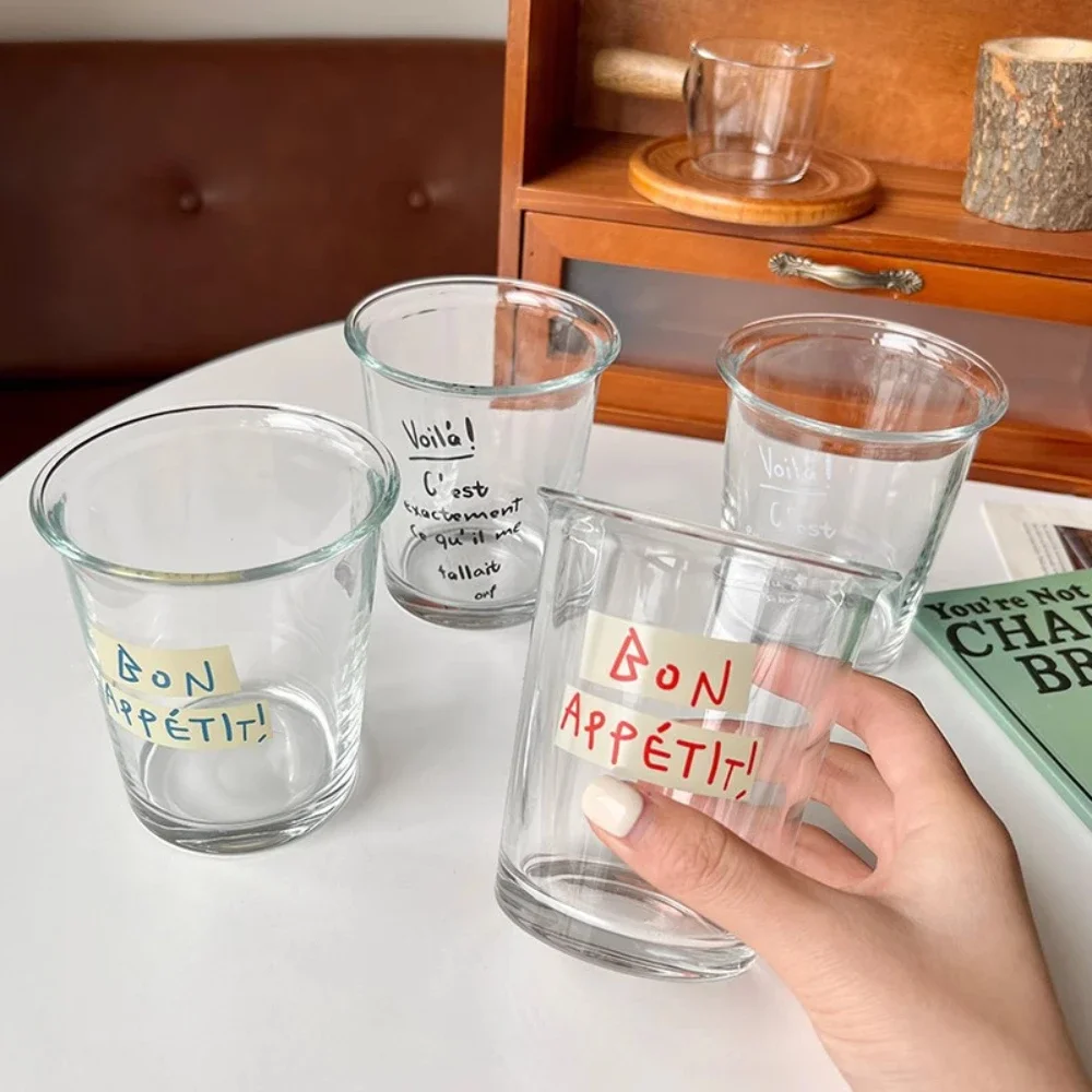 Transparent Glass Cup Korean Ins Wide Mouth Milk Coffee Mug Drink Juice Cold Drink for Kitchen Breakfast Oat Jar Espresso Cups thumbnail 2