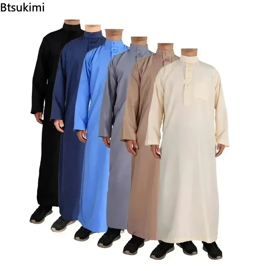 Mid East Men Clothing Muslim Fashion Abayas 2026 Men's Solid Color Robe Pakistan Kaftan Arab Islamic Jubba Thobe Musulman Homme thumbnail 6