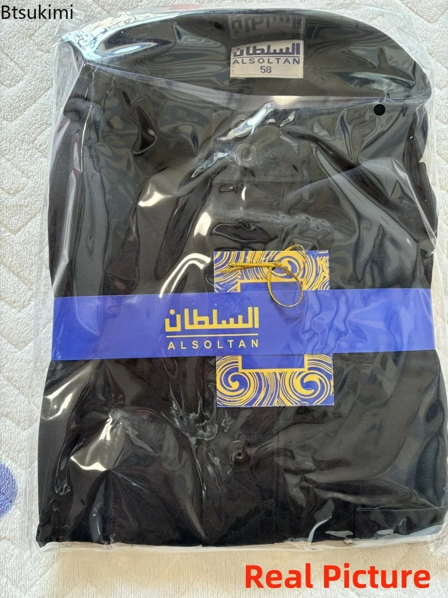 Mid East Men Clothing Muslim Fashion Abayas 2026 Men's Solid Color Robe Pakistan Kaftan Arab Islamic Jubba Thobe Musulman Homme thumbnail 2