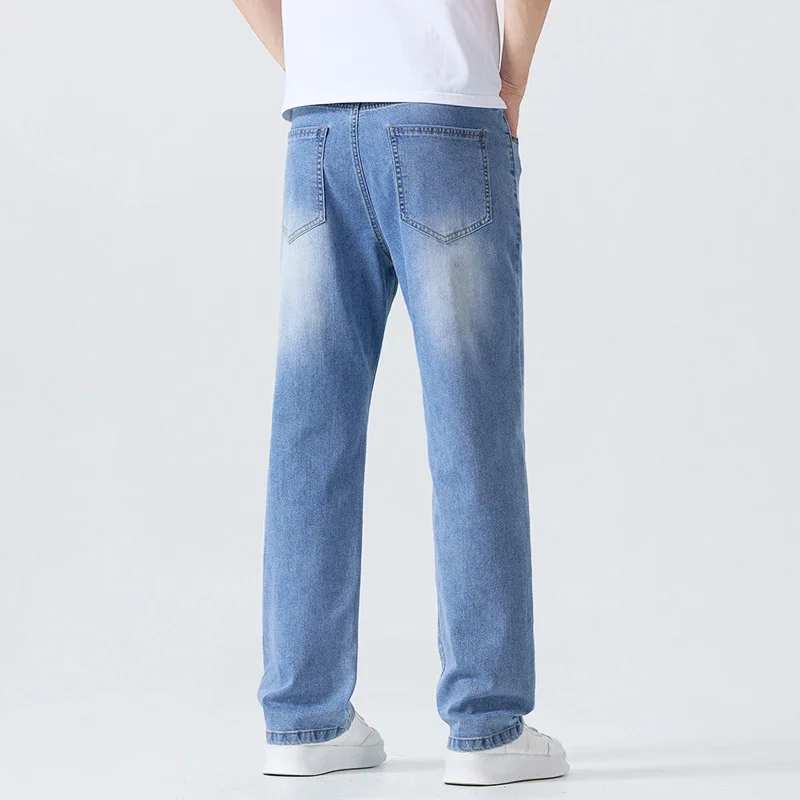Summer Thin Straight Jeans Men's Clothing Soft Breathable Trousers Male Brand Comfortable Business Loose Denim Pants thumbnail 6