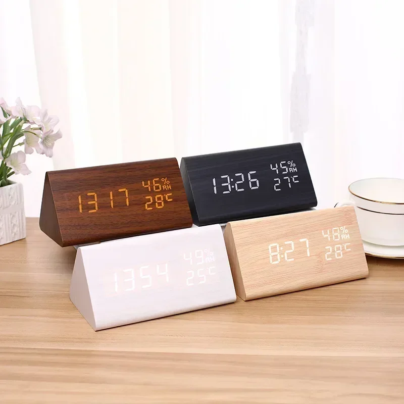 LED Student Alarm Clock Simple Wall Clock Temperature Display Sound Control Table Clock Desktop Home Decor Garden thumbnail 3